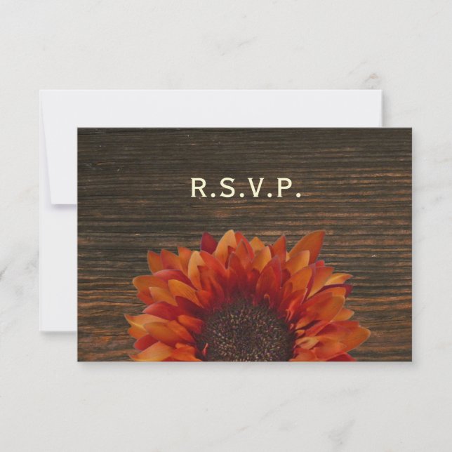 Sunflower & Barnwood Rustic Wedding RSVP (Front)
