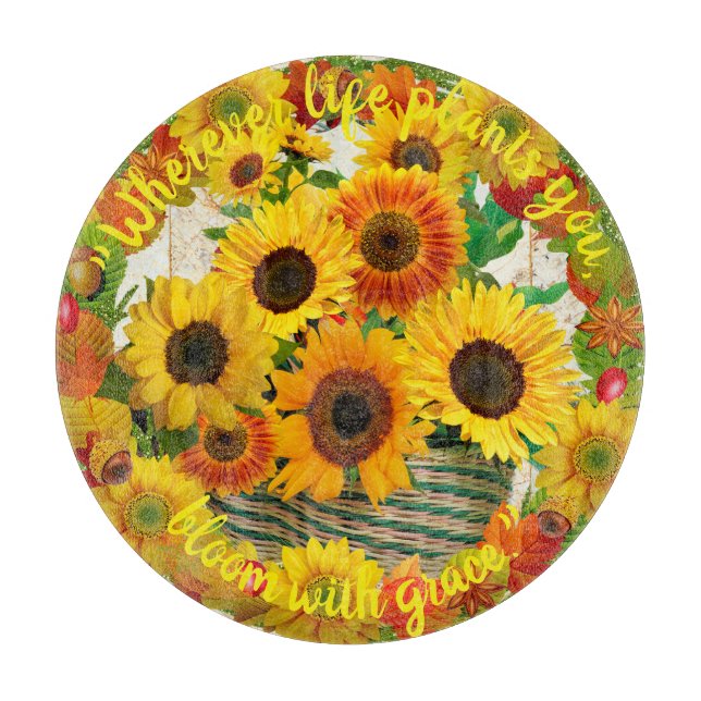 Sunflower Basket Bouquet Bloom with Grace  Cutting Board (Front)