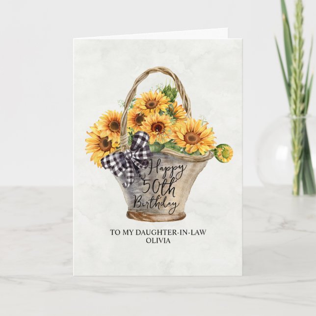 Sunflower Basket Daughter In Law 50th Birthday Card (Front)