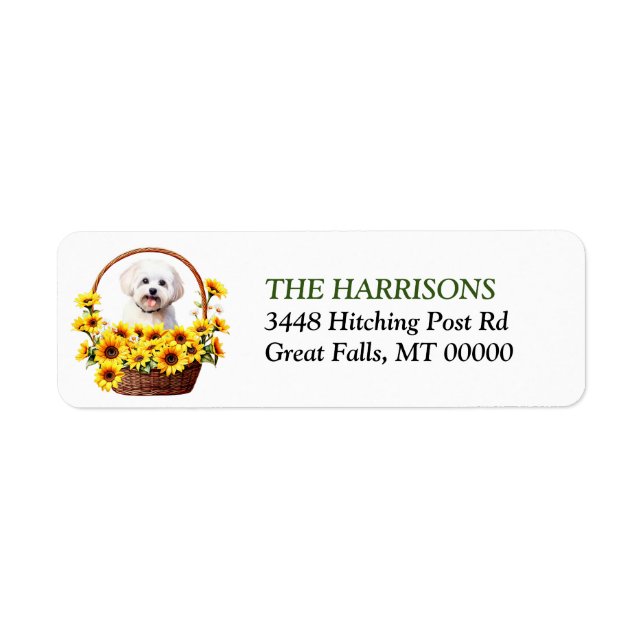Sunflower Basket Maltese Dog Label (Front)