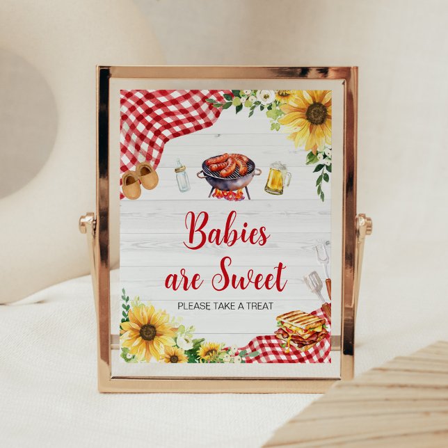 Sunflower BBQ Baby Shower Babies are Sweet Poster (Backyard Picnic Baby Shower Babies are Sweet Sign)