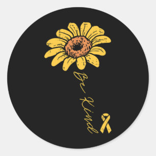 Sunflower Be Kind Childhood Cancer Ribbon Awarenes Classic Round Sticker