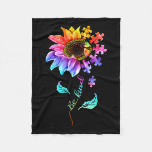 Sunflower Be Kind Puzzle Piece Autism Awareness Mo Fleece Blanket