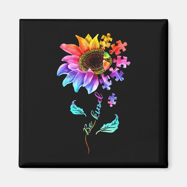 Sunflower Be Kind Puzzle Piece Autism Awareness Mo Magnet (Front)