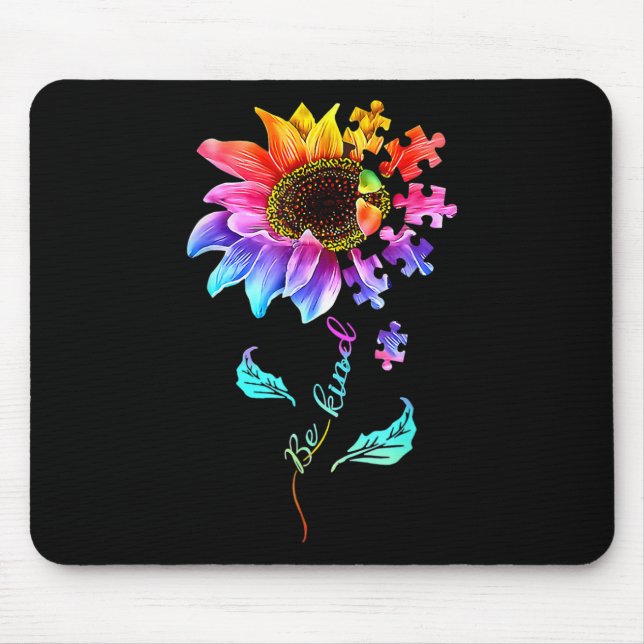 Sunflower Be Kind Puzzle Piece Autism Awareness Mo Mouse Mat (Front)