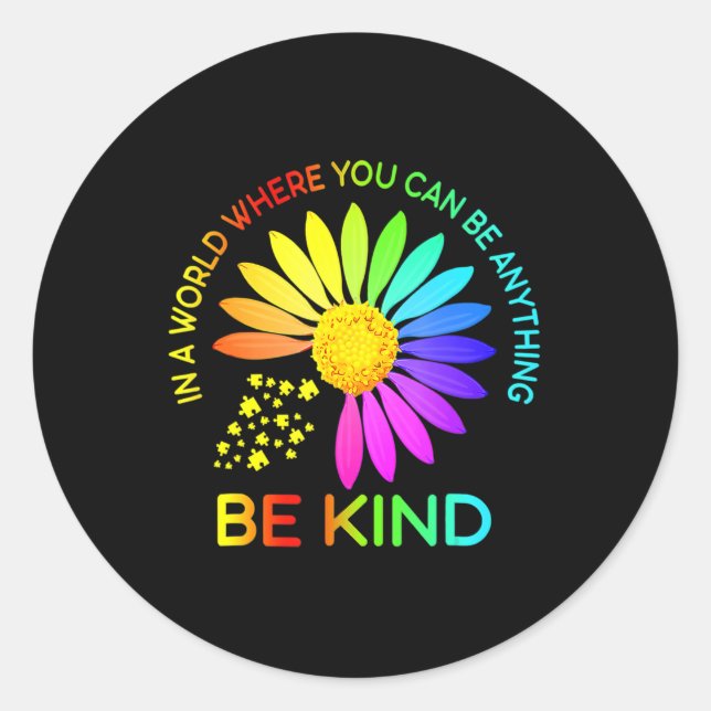 Sunflower Be Kind Puzzle Support Autism Awareness  Classic Round Sticker (Front)