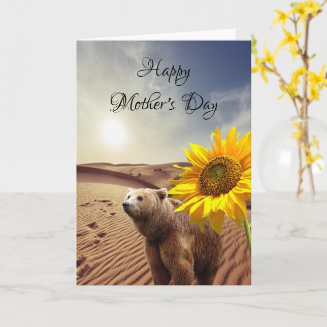 Sunflower Bear  Mother's Day Folded Greeting Card (Yellow Flower)