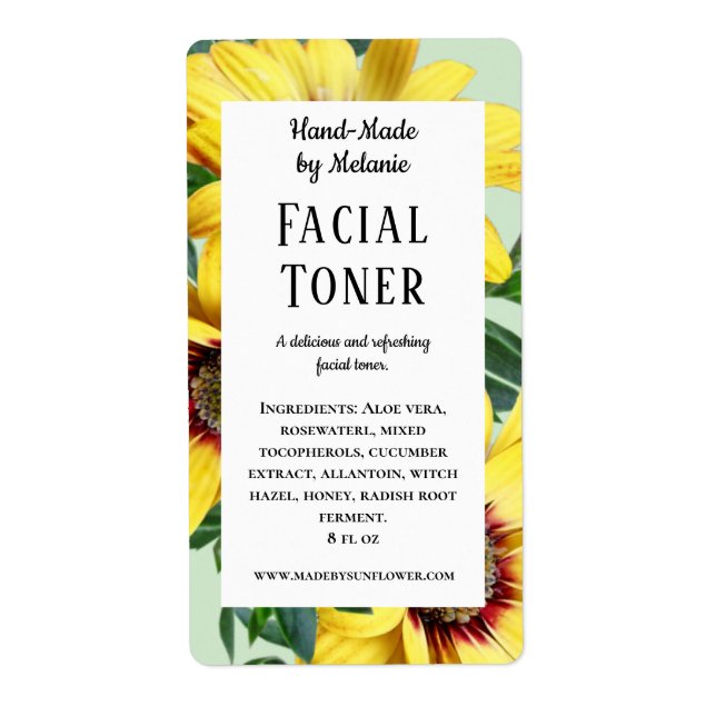 Sunflower Beauty Personal Care Toner Product Label (Front)