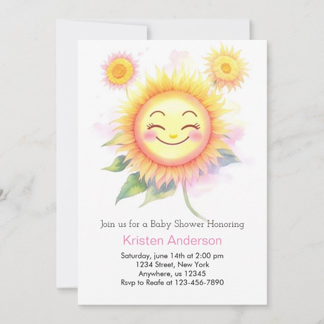 Sunflower Beauty Sunshine Girl Baby Shower Invitation (Front)