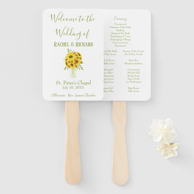 Sunflower Beauty Wedding Hand Fan (Front and Back)