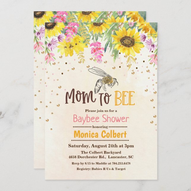 Sunflower Bee Baby Shower Invitation (Front/Back)