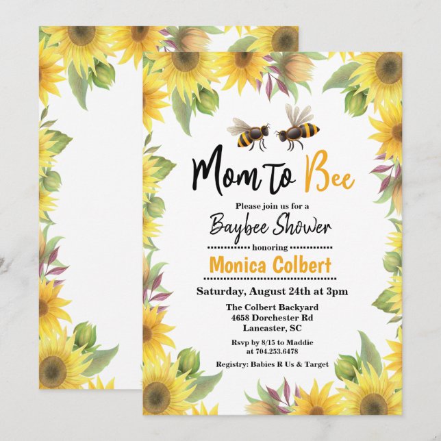 Sunflower Bee Baby Shower Invitation (Front/Back)