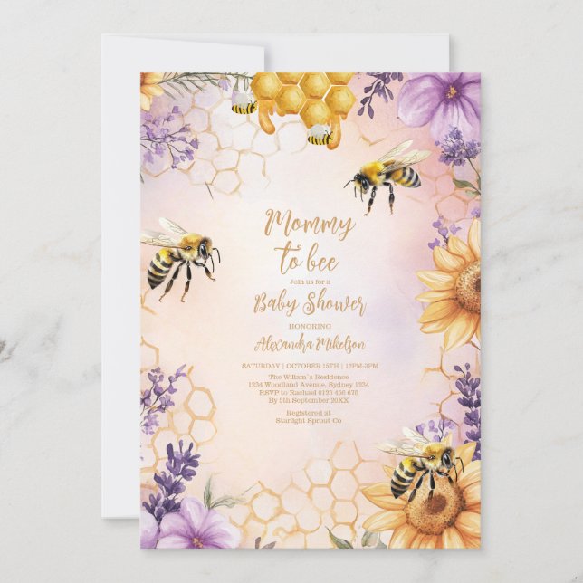 Sunflower Bee Baby Shower Mummy To Bee Baby Shower Invitation (Front)