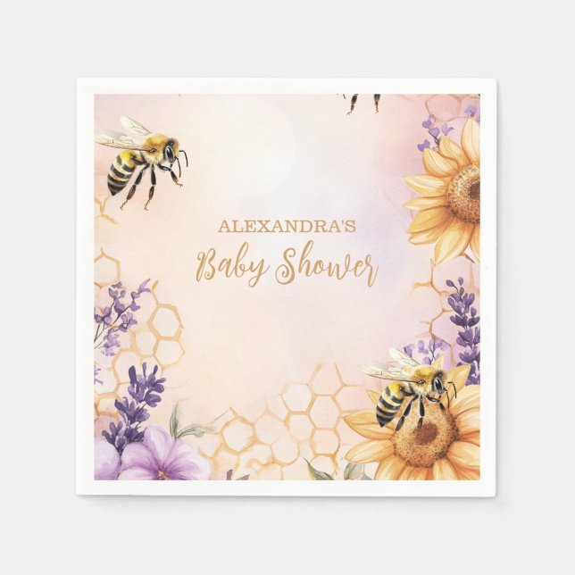 Sunflower Bee Baby Shower Mummy To Bee Baby Shower Napkin (Front)