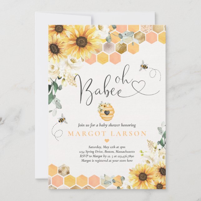 Sunflower Bee Baby Shower Oh Babee Baby Shower Invitation (Front)