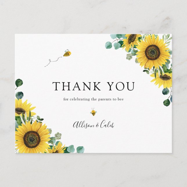 Sunflower Bee Baby Shower Thank You Postcard (Front)