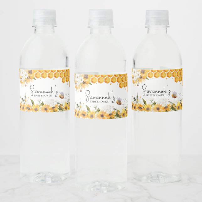 Sunflower Bee Baby Shower  Water Bottle Label (Bottles)