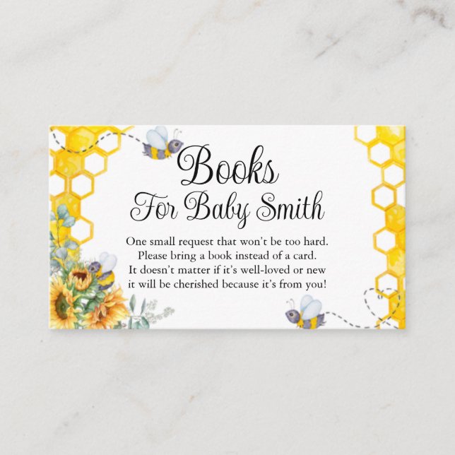 Sunflower Bee Books For Baby Ticket Enclosure Card (Front)