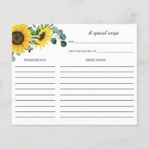 Sunflower Bee Bridal Shower Recipe card