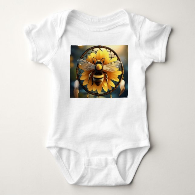 Sunflower Bee Dreamcatcher,  Baby Bodysuit (Front)