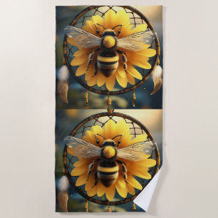 Sunflower Bee Dreamcatcher,  Beach Towel