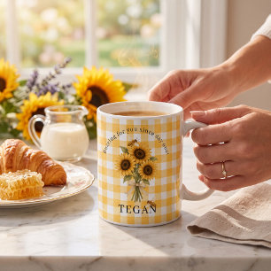 Sunflower Bee Gingham Floral Sentiment Mug