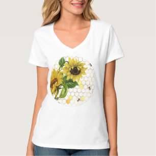 Sunflower Bee Hive Honeycomb Golden Circle  T-Shirt