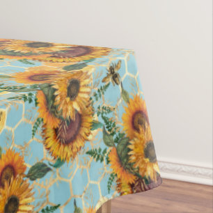 Sunflower Bee Hive Honeycomb Golden Tablecloth