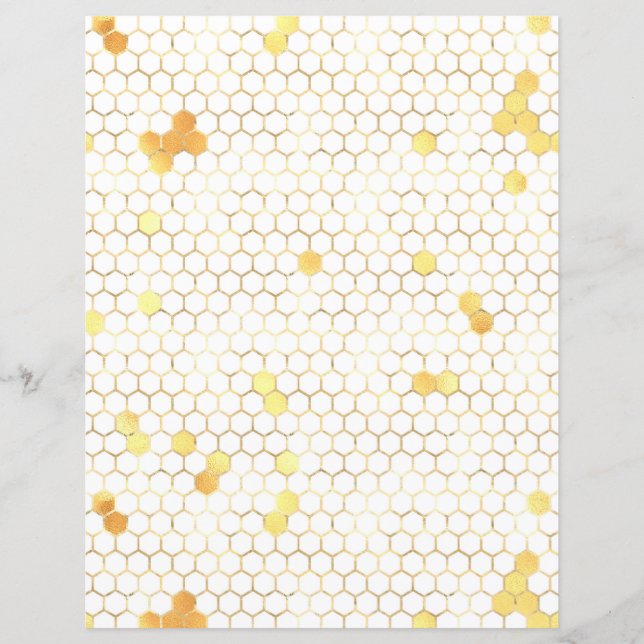 Sunflower Bee Honeycomb Scrapbook Paper Sheet (Front)