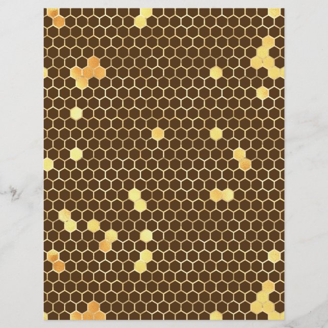 Sunflower Bee Honeycomb Scrapbook Paper Sheet (Front)