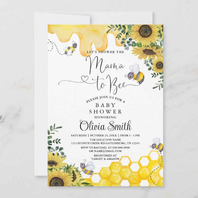 Sunflower Bee Mama to Bee Floral Baby Shower Invitation (Front)