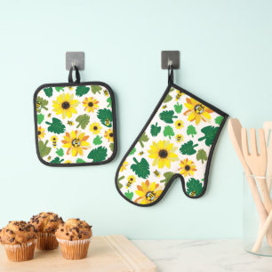 Sunflower Bee Oven Mitt & Pot Holder Set