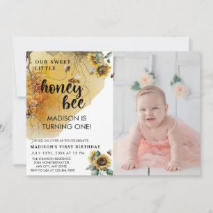 Sunflower Bee   Photo Birthday Invitation