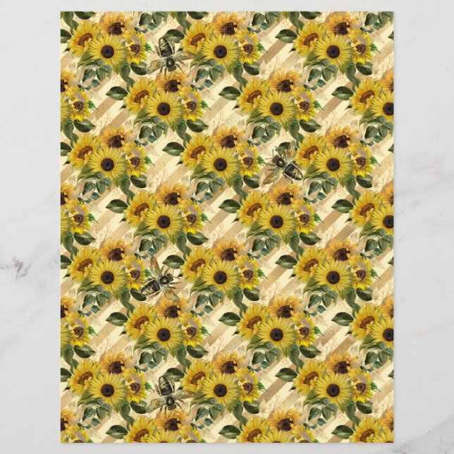 Sunflower Bee Scrapbook Paper Sheet (Front)