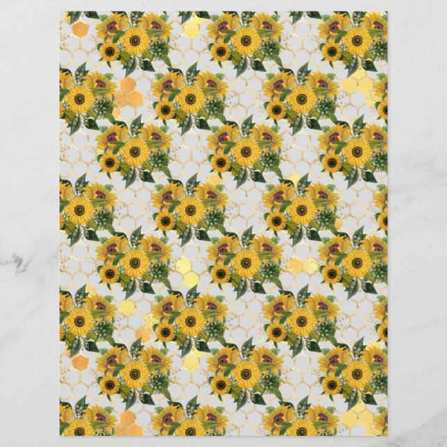 Sunflower Bee Scrapbook Paper Sheet (Front)