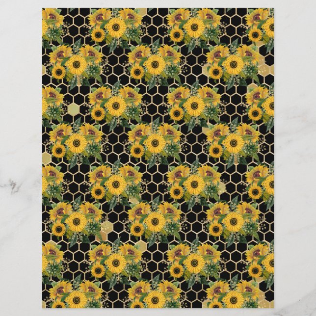 Sunflower Bee Scrapbook Paper Sheet (Front)