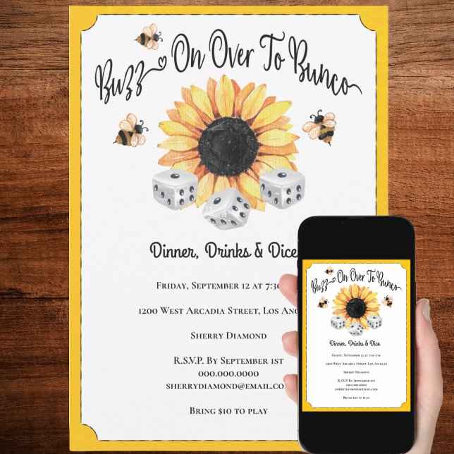 Sunflower Bees Floral Dice Bunco Invitation (Creator Uploaded)