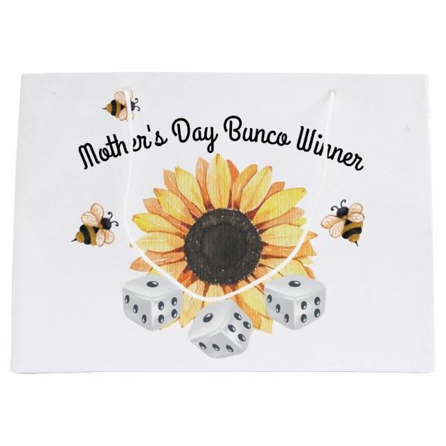 Sunflower Bees Floral Dice Bunco Large Gift Bag (Front)