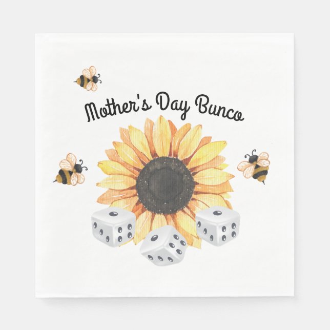 Sunflower Bees Floral Dice Bunco Napkin (Front)