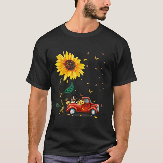 Sunflower Bernese Mountain head Funny Dog  T-Shirt (Front)