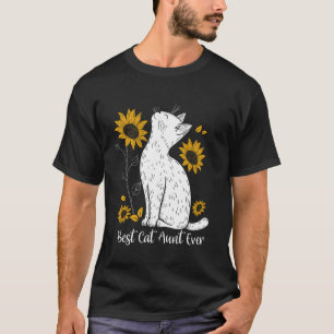 Sunflower Best Cat Aunt Ever Mother's Day Cat Love T-Shirt
