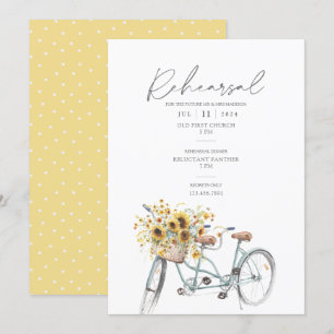 Sunflower Bicycle Watercolor Wedding Rehearsal Invitation
