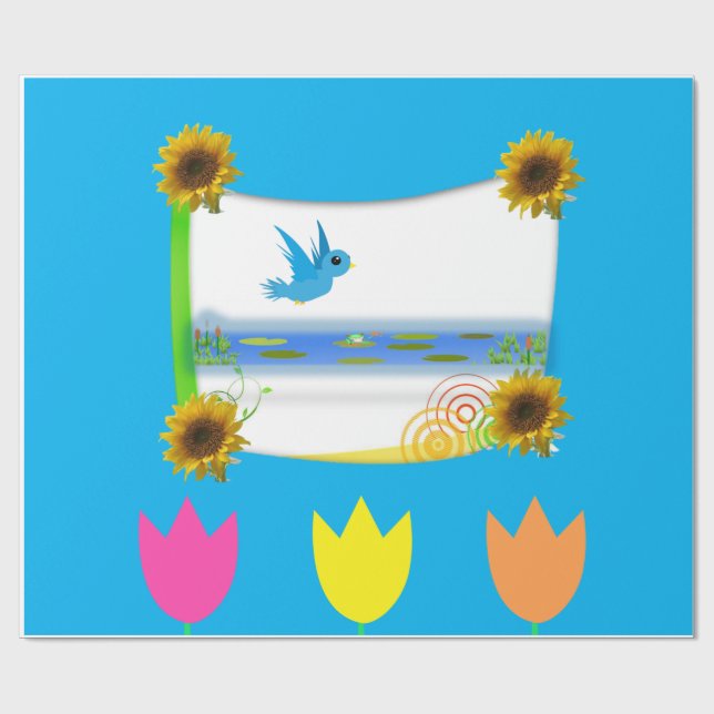 Sunflower Bird Wrapping Paper (Flat)