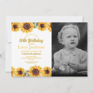 Sunflower Birthday 50th Floral Photo Womens Invitation