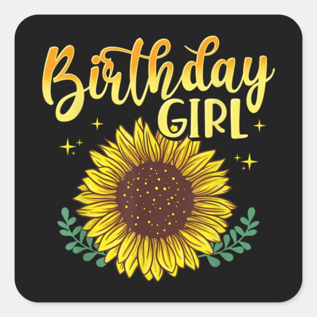 Sunflower Birthday Girl Party Family Matching Square Sticker (Front)