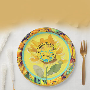 Sunflower  Birthday Girl Yellow Black  Paper Plate