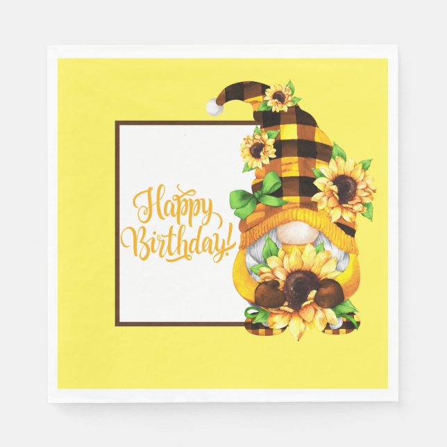 Sunflower Birthday Gnome Napkin (Front)