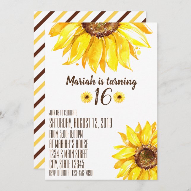Sunflower Birthday Invitation (Front/Back)