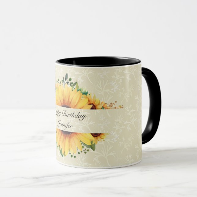Sunflower Birthday NAME Gift Cute Coffee  Mug (Front Right)