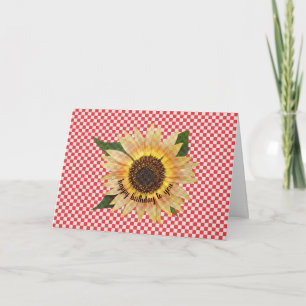 sunflower birthday on red and white gingham card